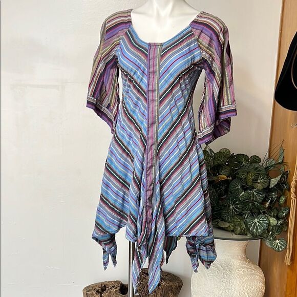 Rising International Dresses & Skirts - Rising International Striped Asymmetrical Dress in Purple and Blue